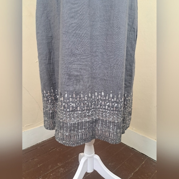 Eileen Fisher Organic Linen Gray Sequin Tank Dress Size 10 - Picture 4 of 15